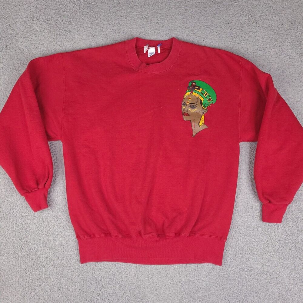 Vintage Jerzees Sweatshirt Adult XL Red Nubian Queen Art Crewneck USA Made